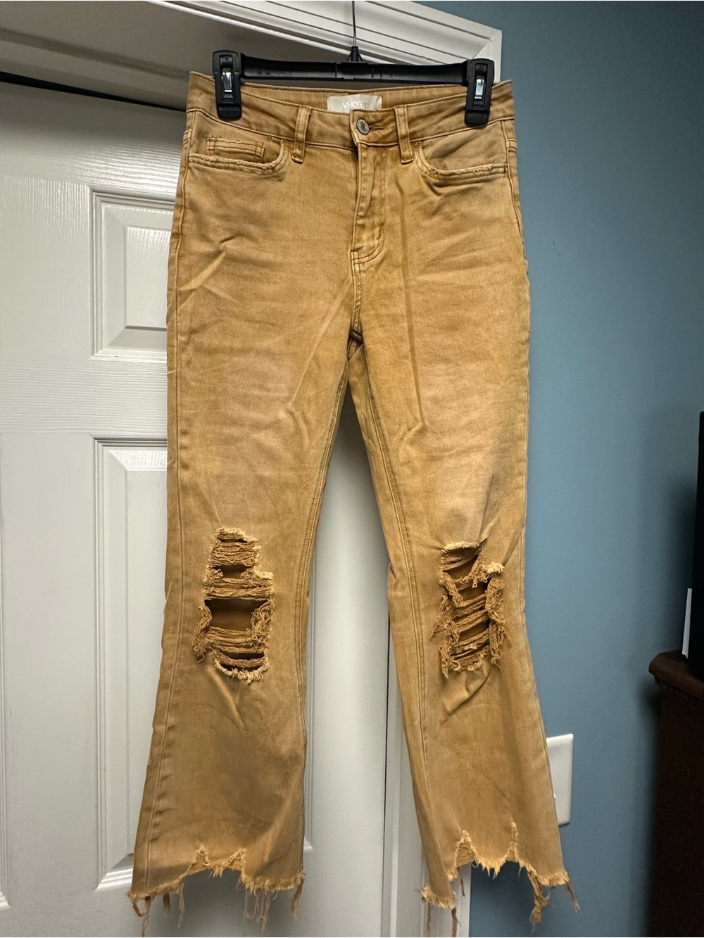 Vervet Mustard Distressed Flare Ripped Jeans